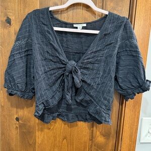 American Eagle Outfitters Charcoal Tie-Front Blouse